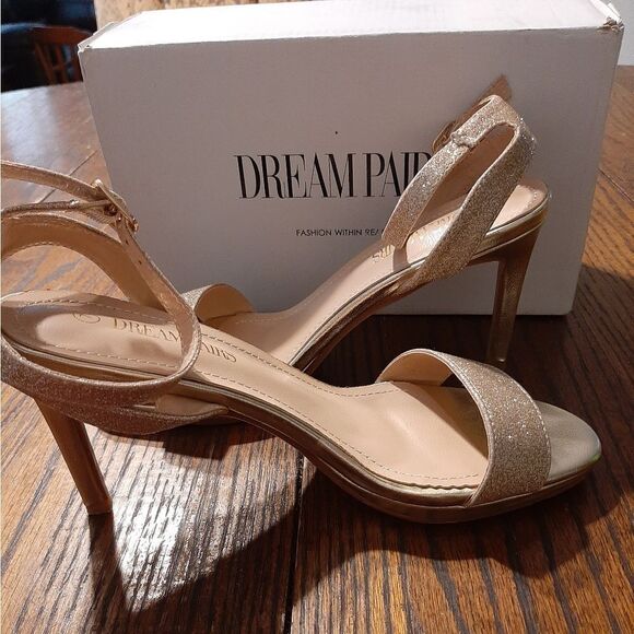 Size 7 Dream Pairs Gold Glitter Stecy-1 Open Toe High Heel Dress Sho… - Picture 4 of 8